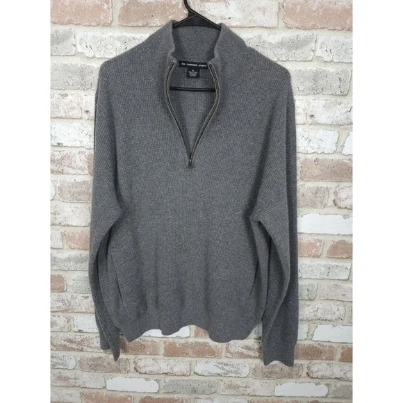 The Cashmere Project Men's Quarter Zip Cashmere Sweater w/ Pockets XL